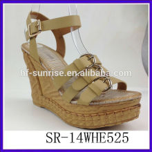 SR-14WHE525 2014 platform chunky wedge heel sandals PU women sandals new model women wedge sandals